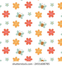 Spring floral seamless pattern on white.