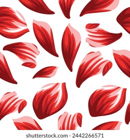 spring floral seamless pattern with red petals of different shapes from pink lilies for poster, packaging or factory textile