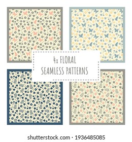 Spring floral seamless pattern set. Butterfly and flower colorful print set for paper or fabric.