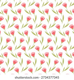 Patrón sin fisuras florales de primavera con hojas de flores de tulipán. Ilustraciones vectoriales dibujadas a mano