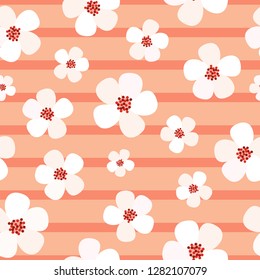 Spring floral seamless pattern, vector illustration, coral pink color