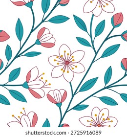 Padrão floral de mola sem emenda com cores vibrantes e pétalas delicadas perfeitas para o conceito de projetos sazonais como padrão floral com cores vibrantes de mola e pétalas delicadas ideais para projetos sazonais frescos no conceito de stock de foto e espaço vazio no lado esquerdo, sem texto —ar 7:2 —azulejo