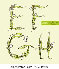 Spring floral stylized hand drawing alphabet. Alphabet in pastel colors. Vector illustration.