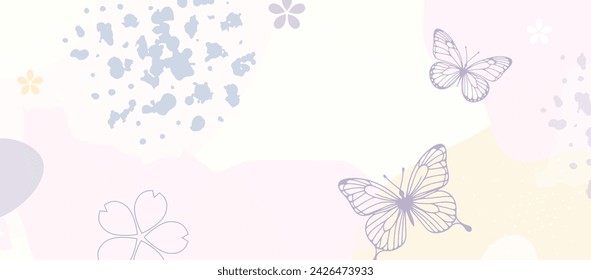 Spring Floral Vector Background: Pastel Pink and Purple Floral Pattern with Butterfly Elements, Wedding Invitation Frame, Nature Garden Texture, Modern Design Template.