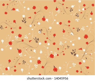 Spring floral vector ornament with leaves and flowers