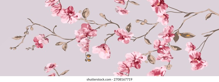 Modelo inconsútil floral de la vendimia de la primavera con el Vector de cereza japonés
