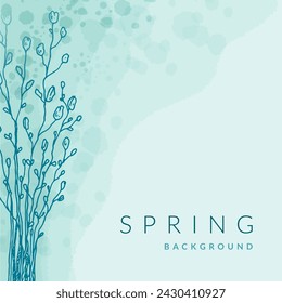 Spring floral watercolor abstract backgroun. Social media square post template. Spring flower design, greeting card, label, flyer, leaflet, poster. Beauty, spa, jewelry, wedding, fashion, concept.