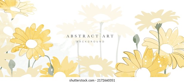 Spring floral in watercolor vector background. Luxury flower wallpaper design with yellow flowers, line art, golden texture. Elegant gold botanical illustration suitable for fabric, prints, cover.