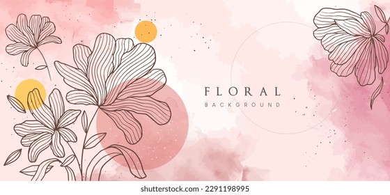 Spring floral in watercolor vector background. Abstract watercolor art background, line art. Elegant gold blossom flowers illustration suitable for wall decoration and prints.