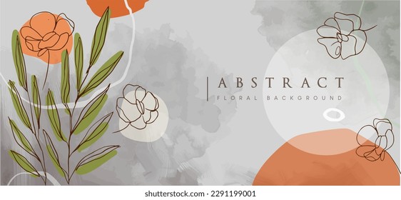 Floral de primavera en fondo vectorial de acuarela. Resumen de fondo de arte acuarela, arte de líneas. Elegante ilustración de flores de flores de flores doradas adecuada para la decoración de las paredes y las impresiones.