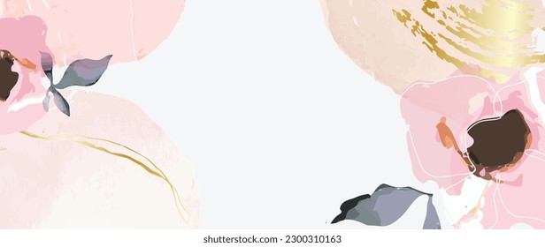 Frühlingsflora auf Vektorhintergrund. Luxuriöse Tapete-Design mit wilden Blumen, Linienkunst, goldener Struktur. Elegante goldene botanische Illustration, geeignet für Stoff, Drucke, Deckel.