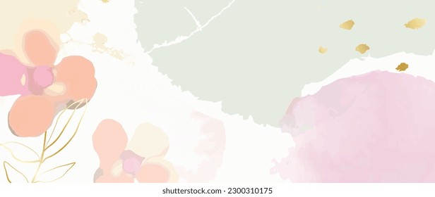Frühlingsflora auf Vektorhintergrund. Luxuriöse Tapete-Design mit wilden Blumen, Linienkunst, goldener Struktur. Elegante goldene botanische Illustration, geeignet für Stoff, Drucke, Deckel.