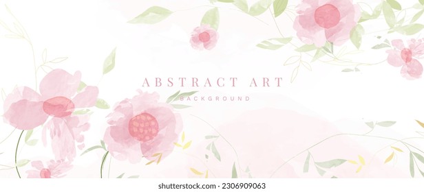 Spring floral in watercolor vector background. Luxury flower wallpaper design with wild flowers, line art, golden texture. Elegant gold botanical illustration suitable for fabric, prints, cover.