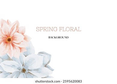 Spring floral in watercolor vector background. Luxury wallpaper design with pink flowers, line art, golden texture.