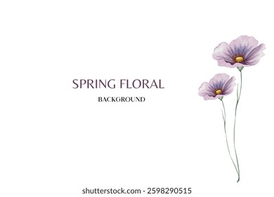 Spring floral in watercolor vector background. Luxury wallpaper design with pink flowers, line art, golden texture.