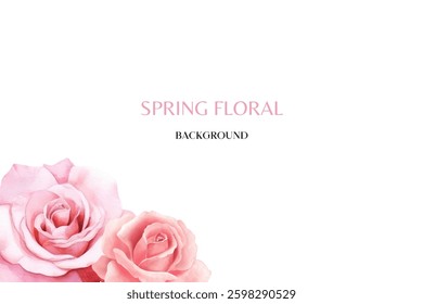 Spring floral in watercolor vector background. Luxury wallpaper design with pink flowers, line art, golden texture.