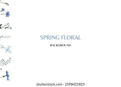 Spring floral in watercolor vector background. Luxury wallpaper design with pink flowers, line art, golden texture.