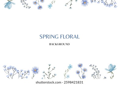 Spring floral in watercolor vector background. Luxury wallpaper design with pink flowers, line art, golden texture.