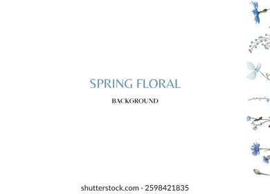 Spring floral in watercolor vector background. Luxury wallpaper design with pink flowers, line art, golden texture.