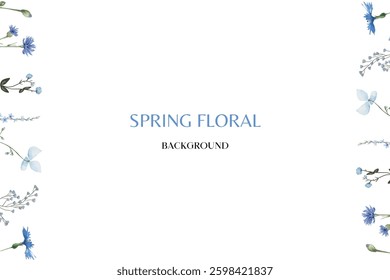 Spring floral in watercolor vector background. Luxury wallpaper design with pink flowers, line art, golden texture.