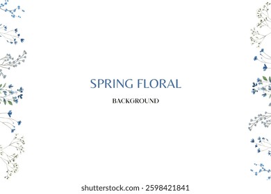 Spring floral in watercolor vector background. Luxury wallpaper design with pink flowers, line art, golden texture.