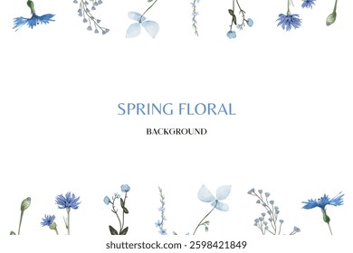 Spring floral in watercolor vector background. Luxury wallpaper design with pink flowers, line art, golden texture.