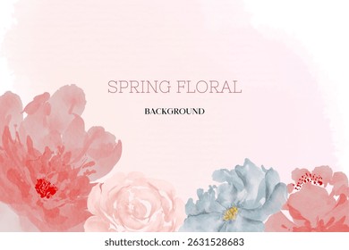 Floral de primavera en fondo de Vector de acuarela. Diseño de Fondo de pantalla de lujo con flores rosadas, arte de línea, textura dorada.