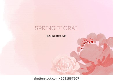 Floral de primavera en fondo de Vector de acuarela. Diseño de Fondo de pantalla de lujo con flores rosadas, arte de línea, textura dorada.