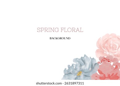 Floral de primavera no fundo do vetor de aquarela. Design de papel de parede de luxo com flores rosa, arte de linha, textura dourada.