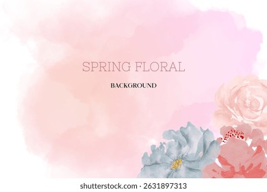 Floral de primavera en fondo de Vector de acuarela. Diseño de Fondo de pantalla de lujo con flores rosadas, arte de línea, textura dorada.