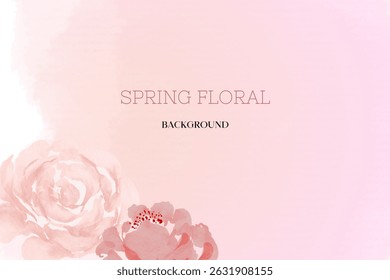 Spring floral in watercolor vector background. Luxury wallpaper design with pink flowers, line art, golden texture.