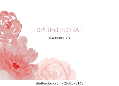 Spring floral in watercolor vector background. Luxury wallpaper design with pink flowers, line art, golden texture.