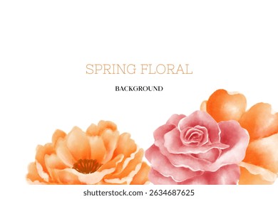 Floral de primavera en fondo de Vector de acuarela. Diseño de Fondo de pantalla de lujo con flores rosadas, arte de línea, textura dorada.