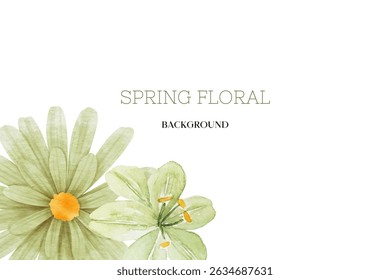 Spring floral in watercolor vector background. Luxury wallpaper design with pink flowers, line art, golden texture.