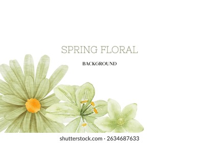 Spring floral in watercolor vector background. Luxury wallpaper design with pink flowers, line art, golden texture.