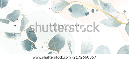 Floral de primavera en fondo vectorial de acuarela. Diseño de papel pintado de lujo con bifurcación de hojas, eucalipto, arte de línea, textura dorada. Elegante ilustración botánica dorada adecuada para tela, impresiones, cubierta.