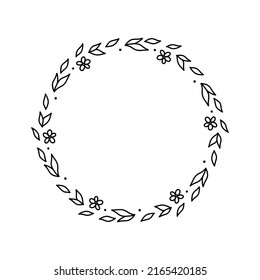 Spring floral wreath isolated on white background. Round frame with flowers. Vector hand-drawn illustration in doodle style. Perfect for cards, invitations, decorations, logo, various designs.