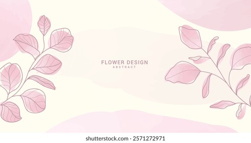 Spring flower abstract clipart background. Flowers and leaves in pink watercolor drawing for greetings, wishes, invitation and wallpaper design. Vector illustration spring abstract card design. 

