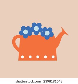 Spring flower abstract elements vector. Watering can flat illustration. Scandinavian design. All elements are isolated.	
