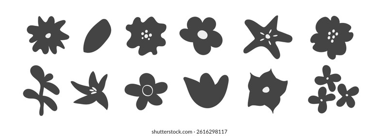 Spring flower abstract shapes. Set of cute plant. Vector illustration