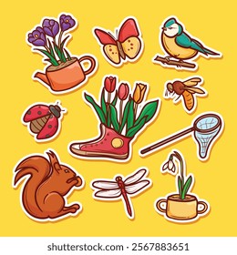 Spring flower and animals element collection set