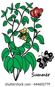 Spring flower background with butterflies,hand drawing
