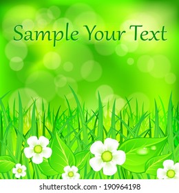 Spring flower background in green with bokeh, vector illustration