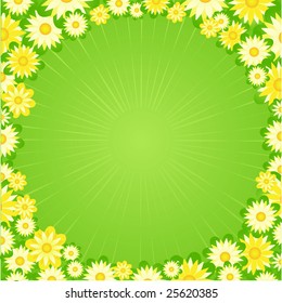 spring flower background with green star burst center