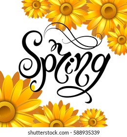 Spring Flower Background and Spring Lettering. Vector Illustration