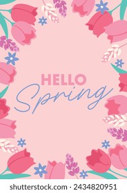 Spring flower background material, pink tulips and small flowers