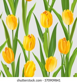 Spring Flower Background - Seamless Pattern with Tulips - in vector