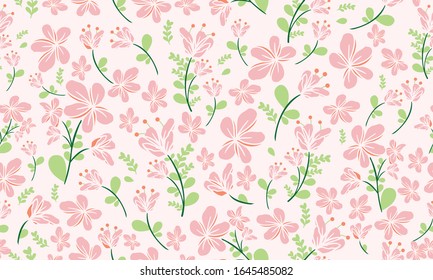 Spring flower banner design with unique of leaf and flower pattern background.