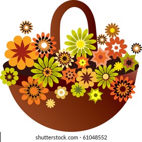 Spring Flower Basket, Card Design, Vector Illustration