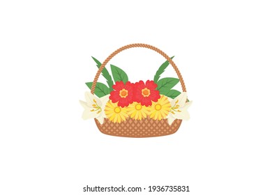 Spring Flower Basket Vector Icon